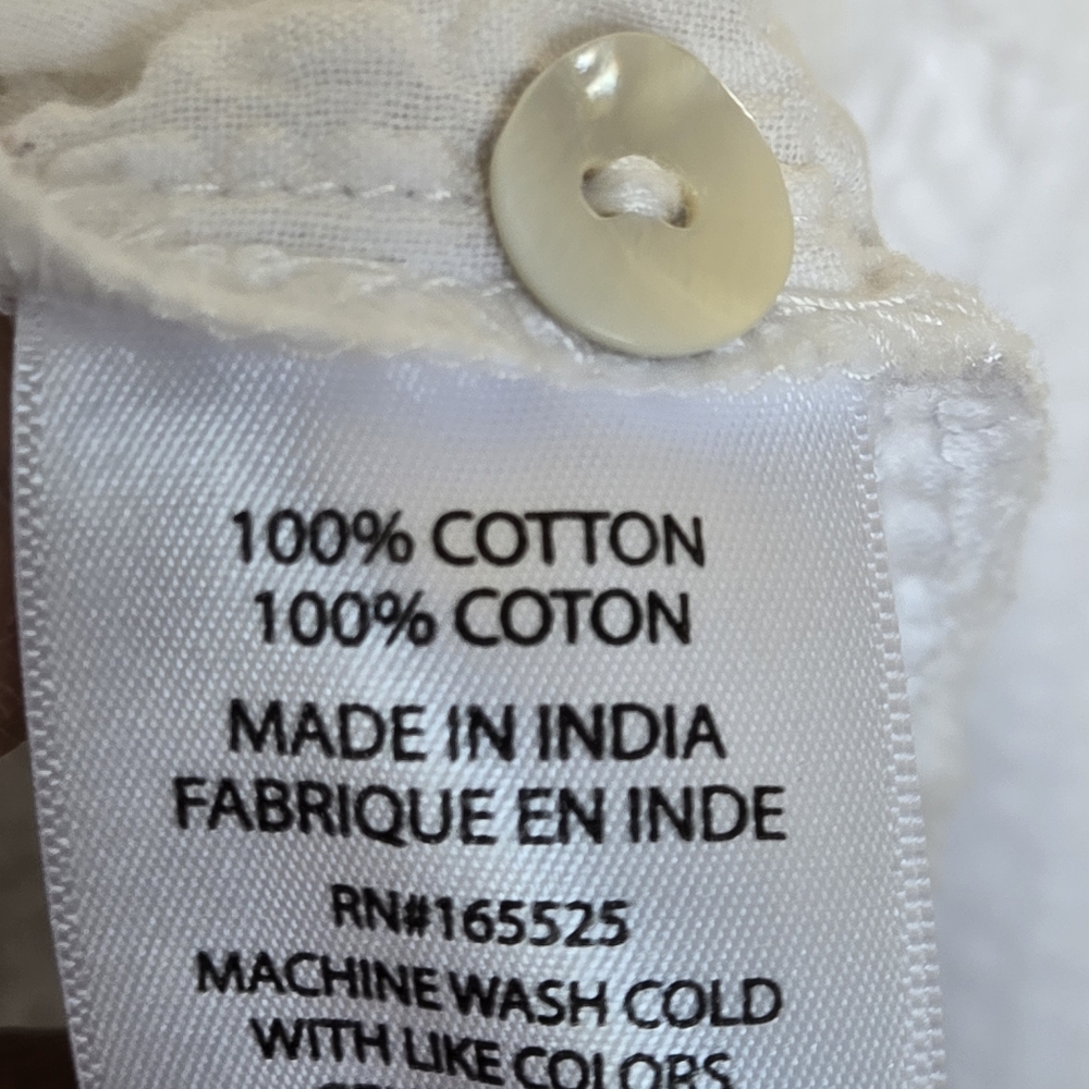 Lola River White Gauzy Seesucker Cotton Button-Down Shirt Women's Size L - Picture 5 of 8